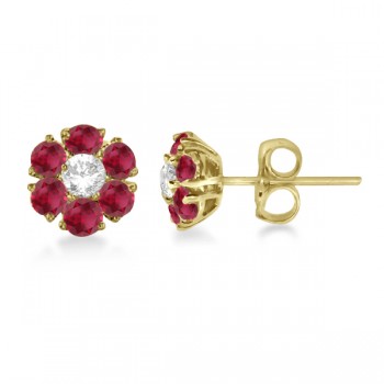 Diamond and Ruby Flower Cluster Earrings in 14K Yellow Gold (1.67ctw)