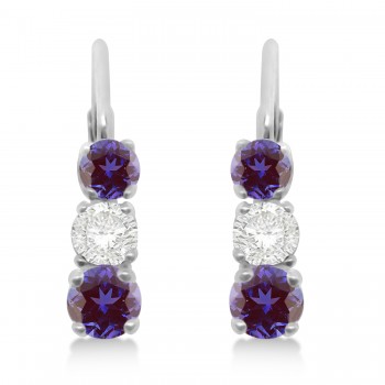 Three-Stone Leverback Lab Grown Diamond & Lab Grown Alexandrite Earrings 14k White Gold (1.00ct)