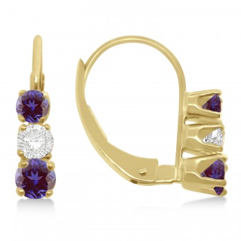 Three-Stone Leverback Lab Grown Diamond & Lab Grown Alexandrite Earrings 14k Yellow Gold (1.00ct)