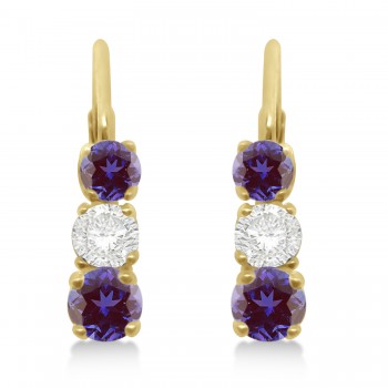 Three-Stone Leverback Lab Grown Diamond & Lab Grown Alexandrite Earrings 14k Yellow Gold (1.00ct)