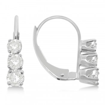 Three-Stone Leverback Lab Grown Diamond Earrings 14k White Gold (1.00ct)