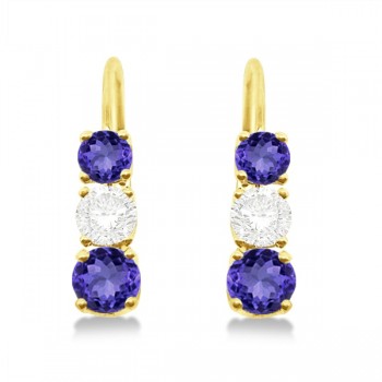 Three-Stone Leverback Diamond & Tanzanite Earrings 14k Yellow Gold (1.00ct)