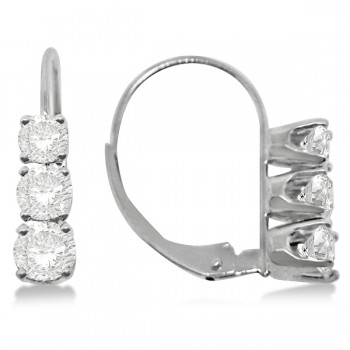 Three-Stone Leverback Diamond Earrings 14k White Gold (2.00ct)