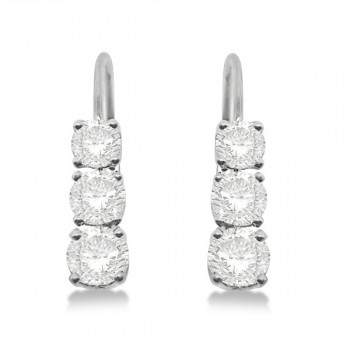 Three-Stone Leverback Diamond Earrings 14k White Gold (2.00ct)