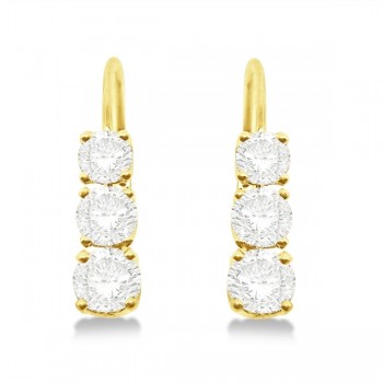 Three-Stone Leverback Diamond Earrings 14k Yellow Gold (2.00ct)