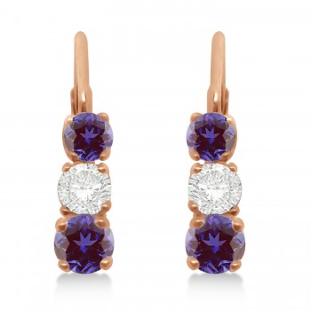 Three-Stone Leverback Lab Grown Diamond & Lab Grown Alexandrite Earrings 14k Rose Gold (2.00ct)