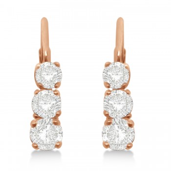 Three-Stone Leverback Lab Grown Diamond Earrings 14k Rose Gold (2.00ct)