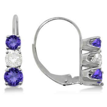 Three-Stone Leverback Diamond & Tanzanite Earrings 14k White Gold (2.00ct)