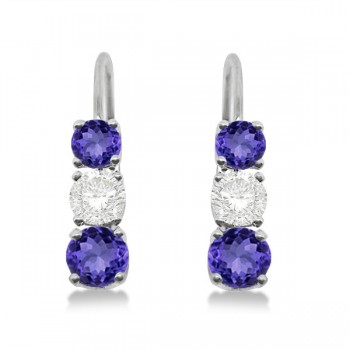 Three-Stone Leverback Diamond & Tanzanite Earrings 14k White Gold (2.00ct)