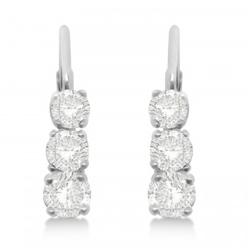 Three-Stone Leverback Lab Grown Diamond Earrings 14k White Gold (3.00ct)