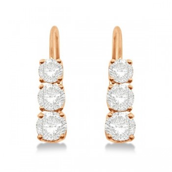 Three-Stone Leverback Diamond Earrings 14k Rose Gold (1.00ct)