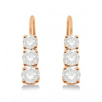 Three-Stone Leverback Diamond Earrings 14k Rose Gold (1.00ct)