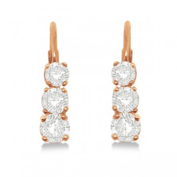 Three-Stone Leverback Diamond Earrings 14k Rose Gold (0.50ct)