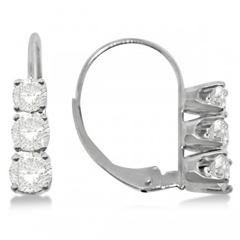 Three-Stone Leverback Diamond Earrings 14k White Gold (1.00ct)