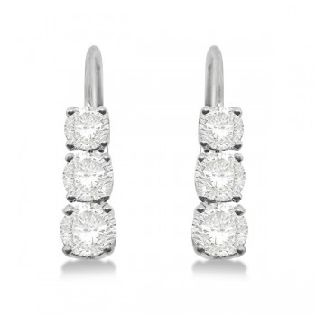Three-Stone Leverback Diamond Earrings 14k White Gold (1.00ct)