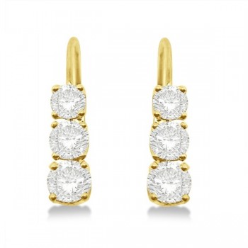 Three-Stone Leverback Diamond Earrings 14k Yellow Gold (1.00ct)