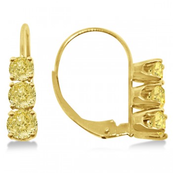 Three-Stone Leverback Yellow Diamond Earrings 14k Yellow Gold (1.00ct)