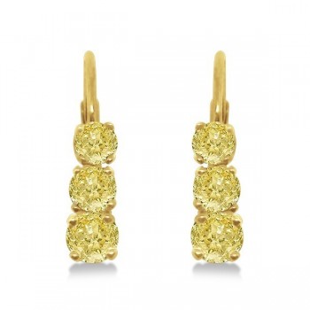 Three-Stone Leverback Yellow Diamond Earrings 14k Yellow Gold (0.50ct)