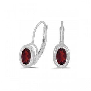 Bezel-Set Oval Garnet Lever-Back Earrings 14k White Gold (1.10ct)