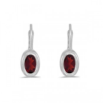 Bezel-Set Oval Garnet Lever-Back Earrings 14k White Gold (1.10ct)