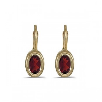 Bezel-Set Oval Garnet Lever-Back Earrings 14k Yellow Gold