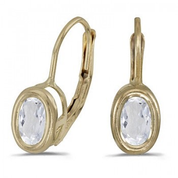 Bezel-Set Oval White Topaz Leverback Earrings 14k Yellow Gold (1.14ct)