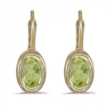 Bezel-Set Oval Peridot Lever-Back Earrings 14k Yellow Gold