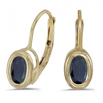 Bezel-Set Oval Blue Sapphire Lever-Back Earrings 14k Yellow Gold