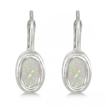 Bezel-Set Oval Opal Lever-Back Earrings 14k White Gold