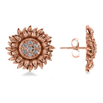 Diamond Sunflower Shaped Earrings 14k Rose Gold (0.14ct)