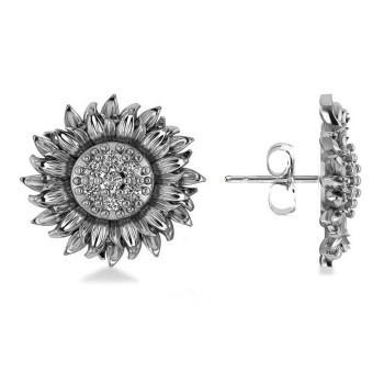 Diamond Sunflower Shaped Earrings 14k White Gold (0.14ct)