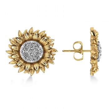 Diamond Sunflower Shaped Earrings 14k Two-Tone Gold (0.14ct)