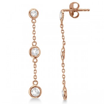 Diamond Drop Earrings Bezel-Set Dangles 14k Rose Gold (0.25ct)