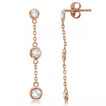 Diamond Drop Earrings Bezel-Set Dangles 14k Rose Gold (0.50ct)