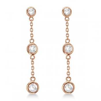 Diamond Drop Earrings Bezel-Set Dangles 14k Rose Gold (1.00ct)