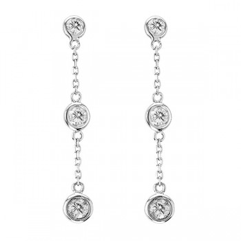 Diamond Drop Earrings Bezel-Set Dangles 14k White Gold (0.25ct)