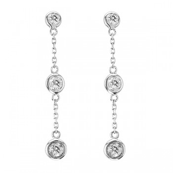 Diamond Drop Earrings Bezel-Set Dangles 14k White Gold (0.50ct)