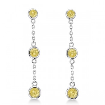 Fancy Yellow Diamond Station Drop Earrings 14k White Gold (0.25ct)