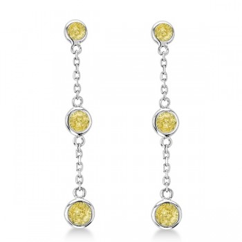 Fancy Yellow Lab Grown Diamond Station Drop Earrings 14k White Gold (1.00ct)