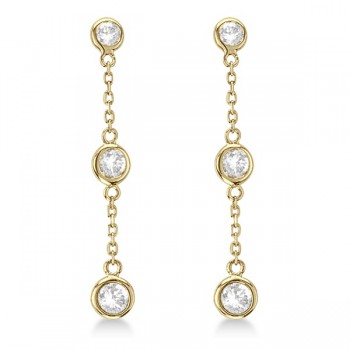 Diamond Drop Earrings Bezel-Set Dangles 14k Yellow Gold (0.50ct)