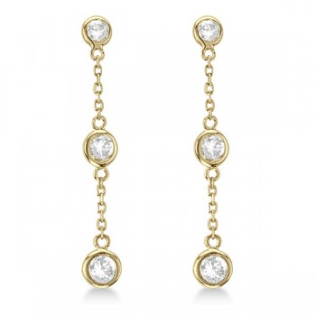 Diamond Drop Earrings Bezel-Set Dangles 14k Yellow Gold (1.00ct)