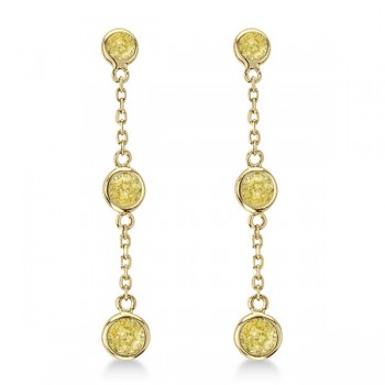 Fancy Yellow Lab Grown Diamond Station Drop Earrings 14k Yellow Gold (1.00ct)