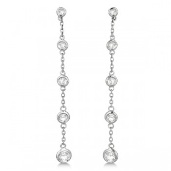 Bezel-Set Diamond Station Drop Earrings Dangling 14k White Gold (1.00ct)