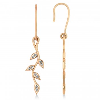 Diamond Olive Vine Leaf Drop Earrings 14k Rose Gold (0.20ct)