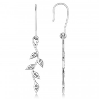 Diamond Olive Vine Leaf Drop Earrings 14k White Gold (0.20ct)