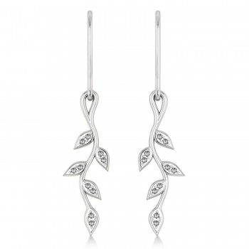 Diamond Olive Vine Leaf Drop Earrings 14k White Gold (0.20ct)