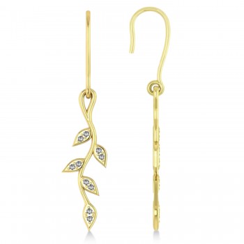 Diamond Olive Vine Leaf Drop Earrings 14k Yellow Gold (0.20ct)