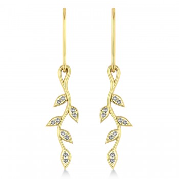 Diamond Olive Vine Leaf Drop Earrings 14k Yellow Gold (0.20ct)