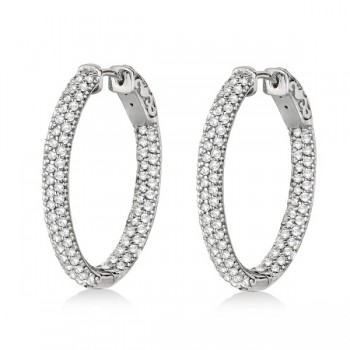 Pave-Set Inside-Outside Diamond Hoop Earrings 14k White Gold (2.75ct)