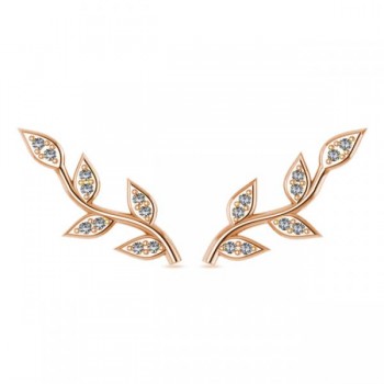 Vine Leaf Ear Cuffs Diamond Accented 14k Rose Gold (0.20ct)